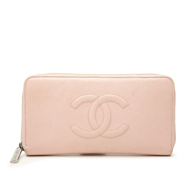 Pink Chanel CC Caviar Zip Around Long Wallet in Pink Caviar leather from Designer Revival