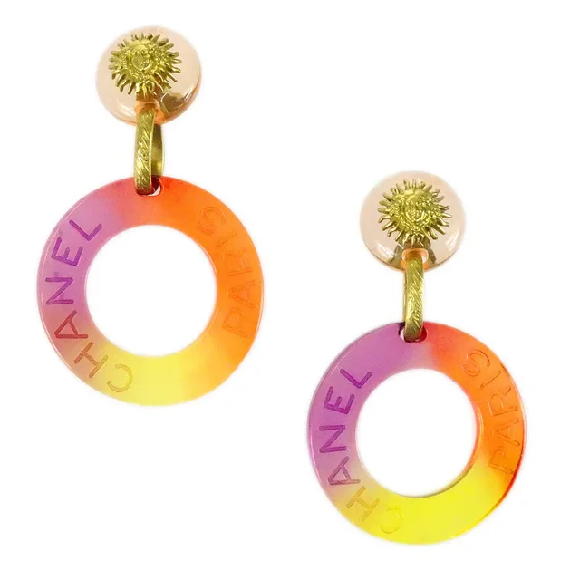 Chanel 1995 Cruise Logo Hoop Earrings in Resin from AMORE Vintage Tokyo