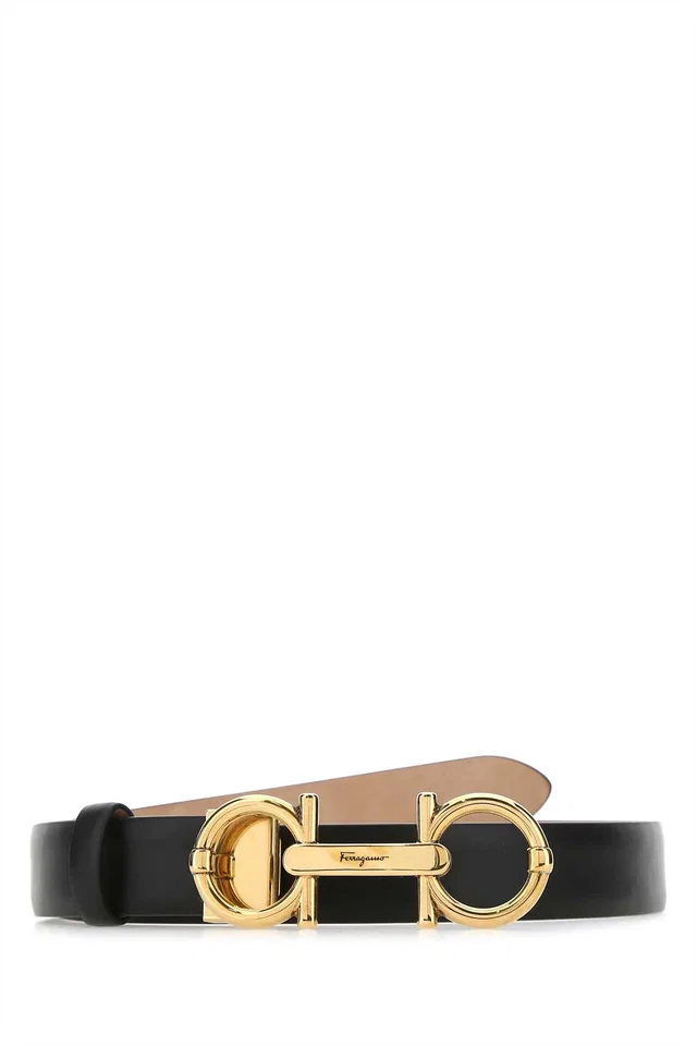 Ferragamo Antiqued Gold Hardware Belt — Black in Black Leather from HEWI