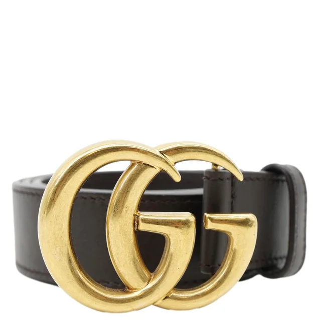Gucci GG Buckle Marmont Thin Leather Belt Black 414516 Size 75/30 in Black Leather from Dallas Designer Handbags