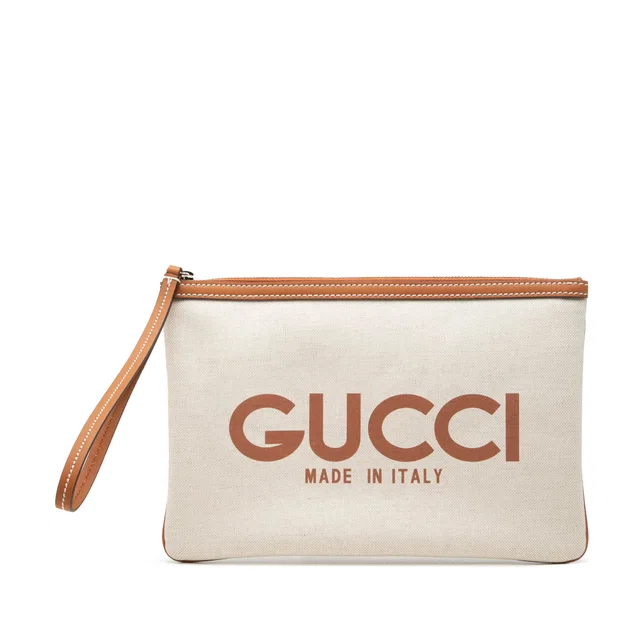Beige Gucci Canvas Logo Clutch in Beige Canvas from Designer Revival