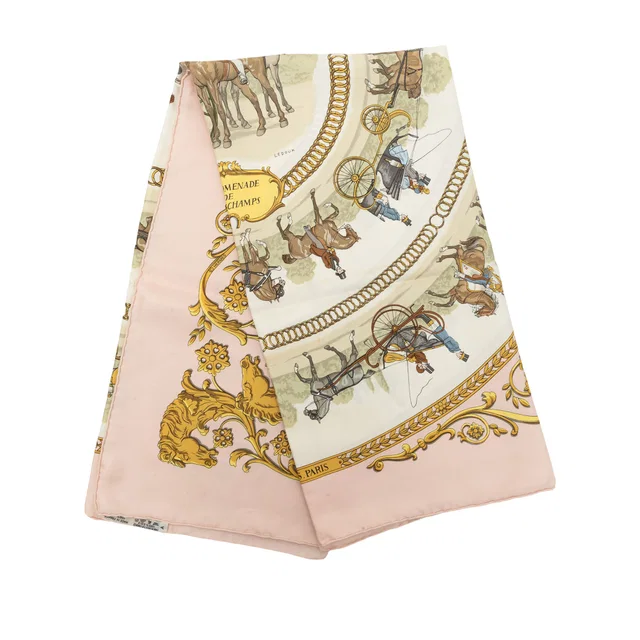 Pink Hermès La Promenade De Longchamps Silk Scarf 90 Scarves in Pink Silk from Designer Revival