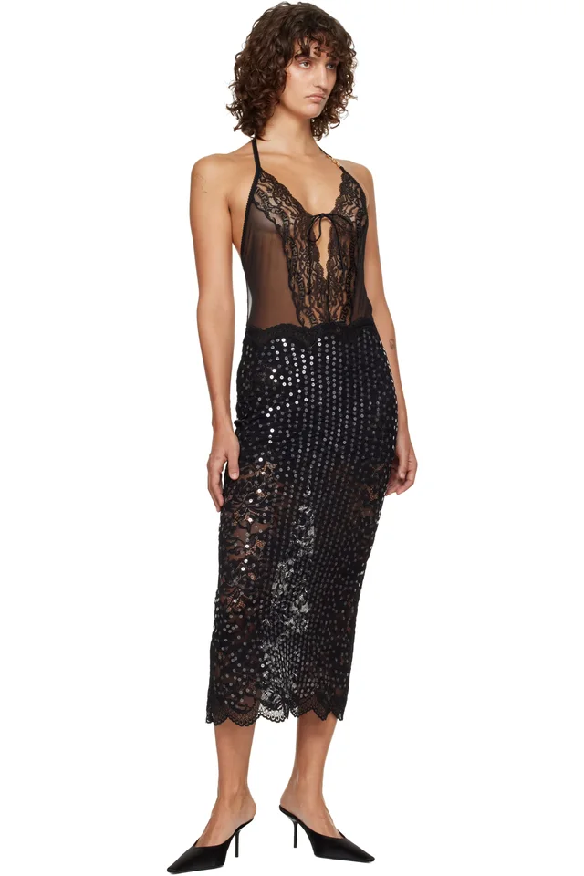 Versace Black Embroidered Lace-Trim Bodysuit, photo 5 of 5 from SSENSE