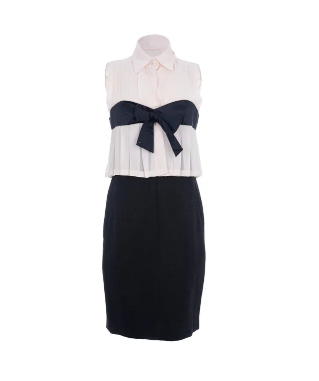 Chanel Pink Silk Bow Ruched Pleated Dress in Pink Silk from Luxury Promise