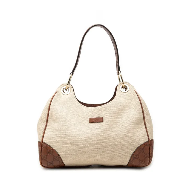 Brown Gucci Guccissima Trimmed Canvas Colbert Shoulder Bag in Brown Canvas from Designer Revival