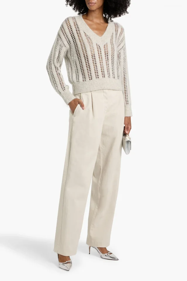 Brunello Cucinelli High-Rise Wide-Leg Cotton-Blend Jeans in Ecru, photo 2 of 4 from THE OUTNET