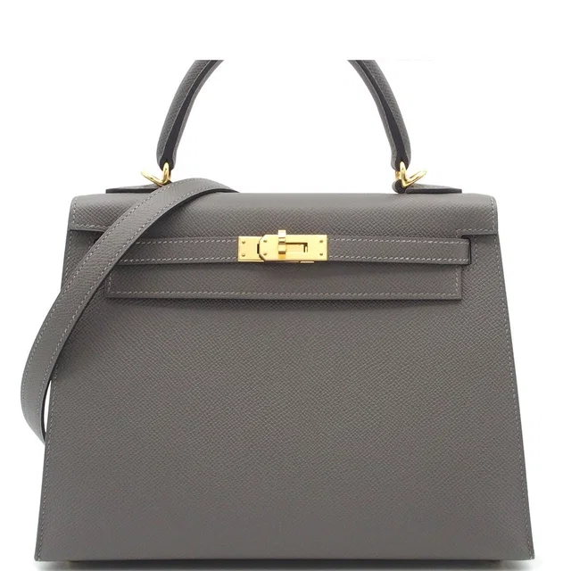 Hermès Kelly 25 Gris Meyer Gold Epsom Way Shoulder Bag in Grey Epsom leather from The Reluxe