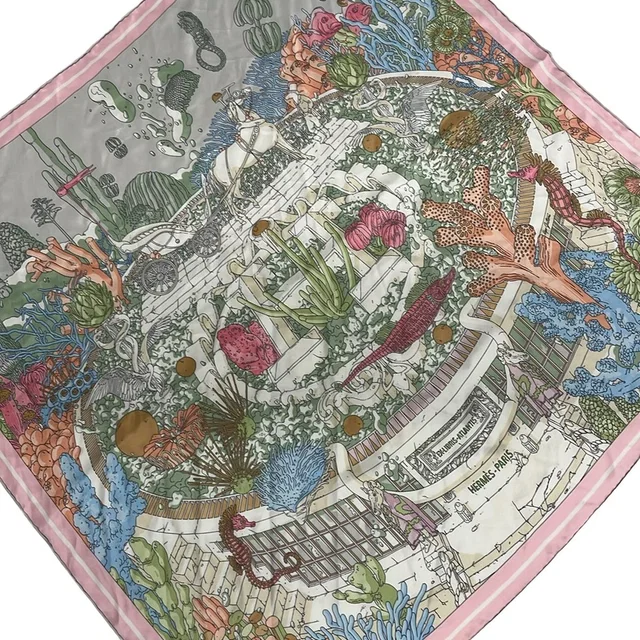 Hermès Scarf Carre 70 Pearl Gray Rose Pale Ciel Ex-Libris Atlantis in Pink from The Reluxe