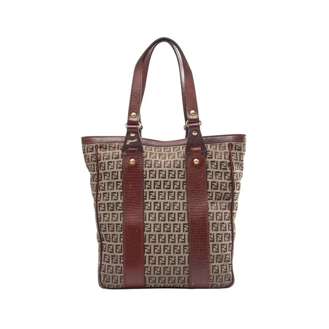 Fendi Tote Bag Zucchino Brown Canvas Leather in Brown Canvas from The Reluxe