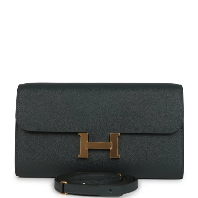 Hermès Constance Wallet To Go Vert Mangrove Evercolor Gold Hardware in Green Leather from Madison Avenue Couture