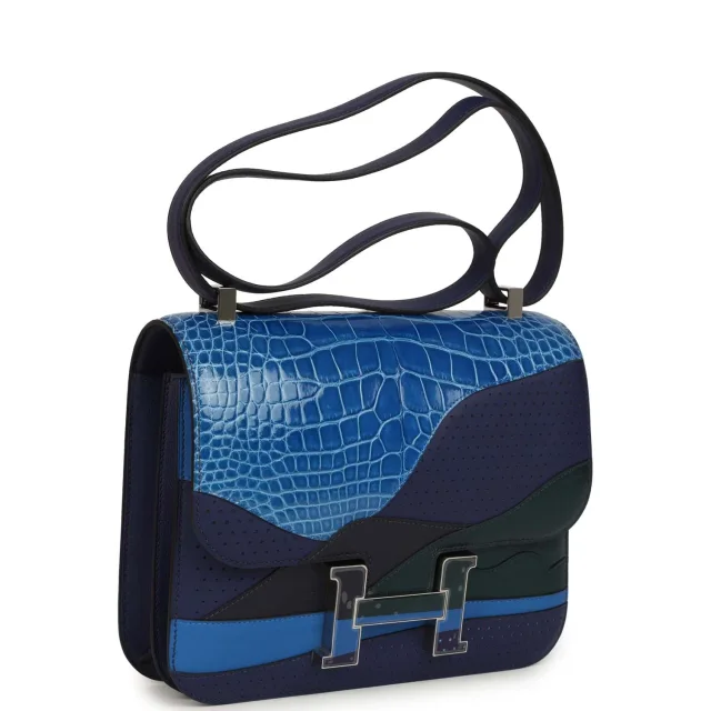 Hermès "Au Bout Du Monde" Constance 24 Bleu Zellige in Navy Swift leather from Madison Avenue Couture, photo 2 of 10