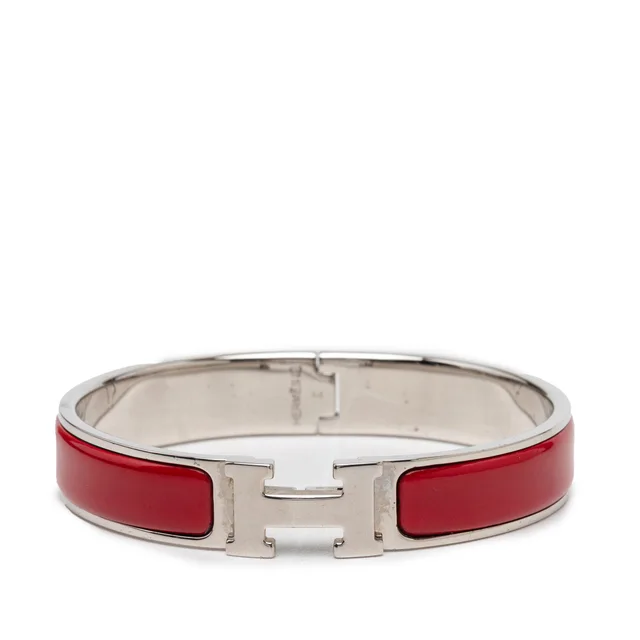 Red Hermès Narrow Enamel Clic H Bracelet PM in Red from Designer Revival