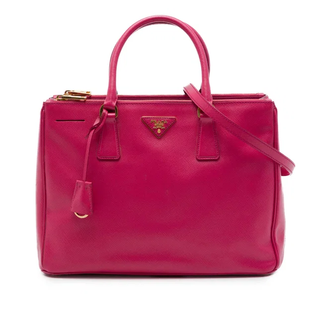 Pink Prada Medium Saffiano Lux Galleria Double Zip Tote Satchel in Pink Saffiano leather from Designer Revival