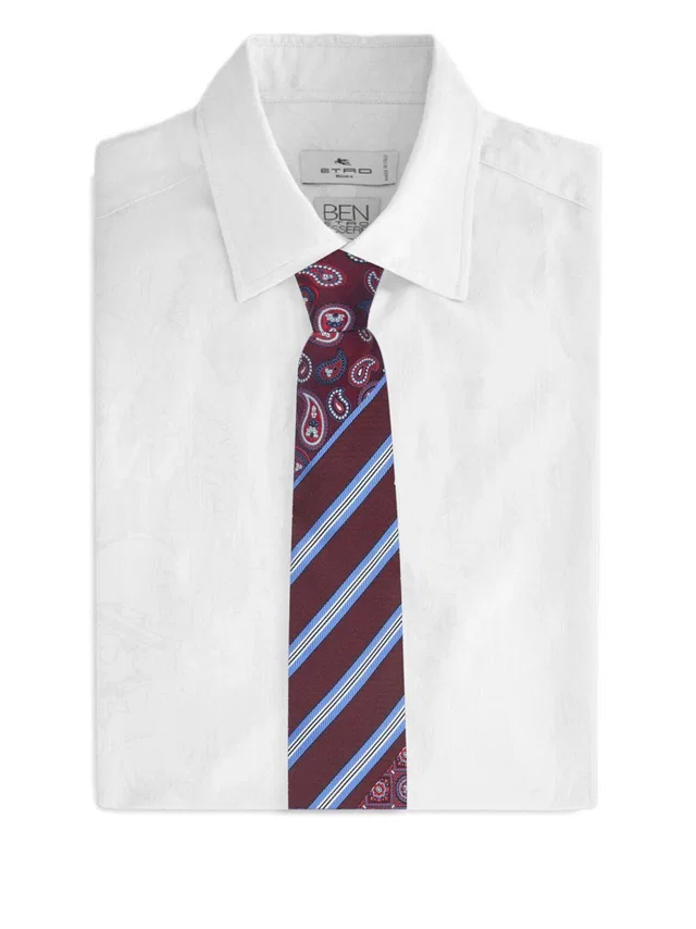 Etro Patchwork Paisley & Striped Silk Tie — Burgundy Neckties in Burgundy Silk from HEWI