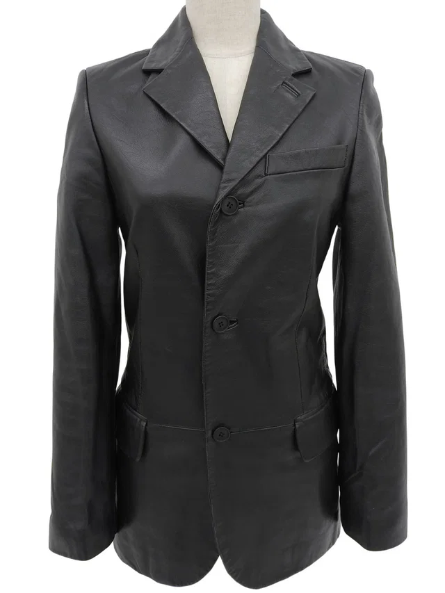 Versace Real Leather Tailored Jacket #36 Black in Black Leather from VINTAGE QOO TOKYO
