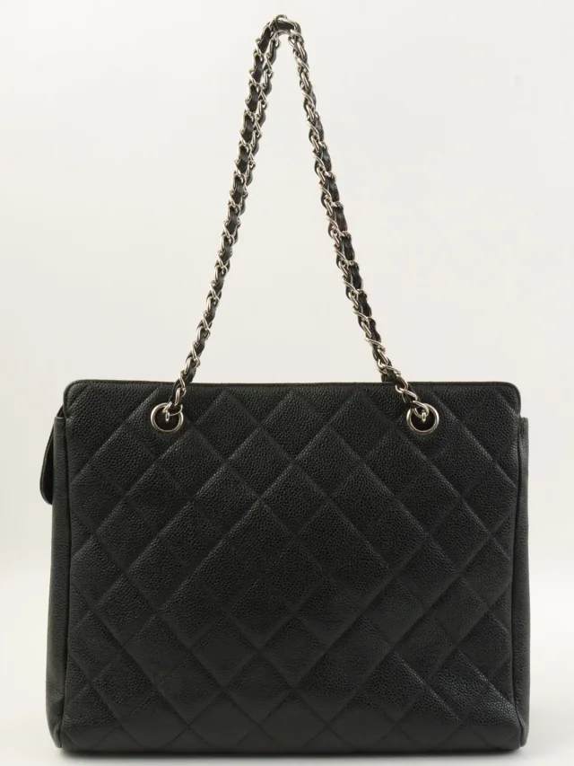 Chanel Caviar skin CC mark stitch tote bag, black, made around 2000 in Black Caviar leather from VINTAGE QOO TOKYO, photo 2 of 12