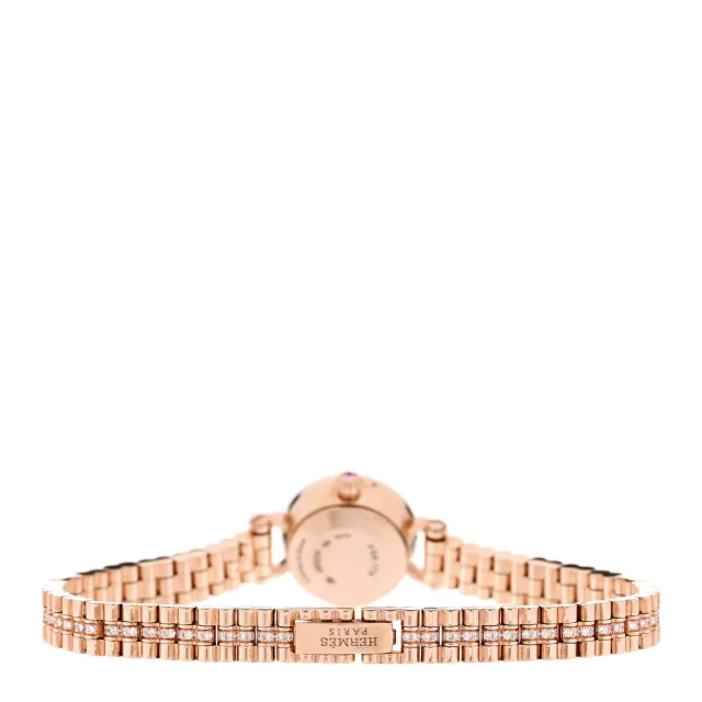 Hermès 18K Rose Gold Diamond Pink Sapphire 16mm Faubourg Quartz Watch in Pink from FASHIONPHILE, photo 3 of 5