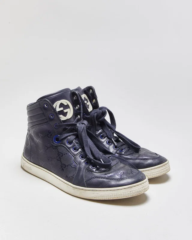 Gucci Imprime High Top Leather Trainers - UK6.5 in Leather from Rokit Vintage