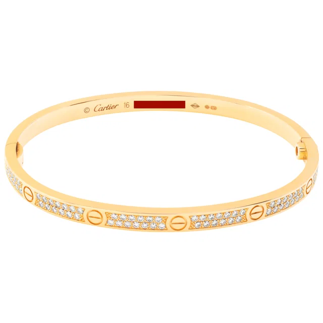 Cartier Love bracelet small with pave diamonds set in 18K Size 16 in Yellow Gold from Gray And Sons