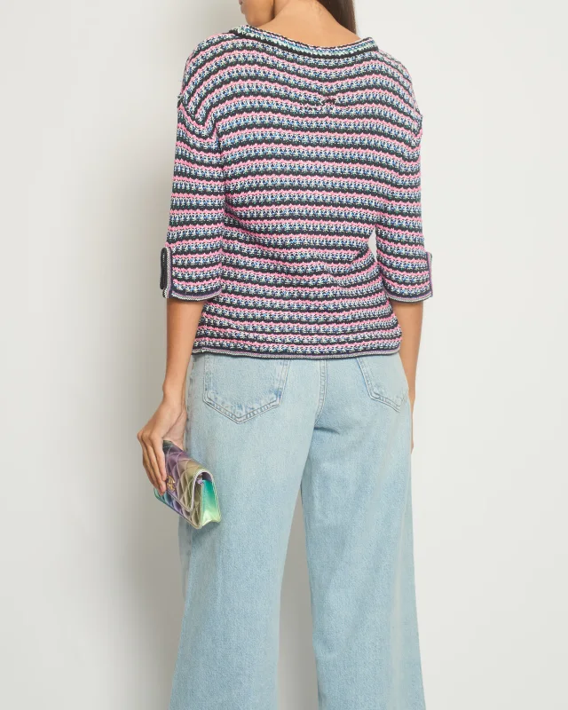 Chanel Pink, Black Metallic Green Mid-Sleeve Top FR 38 (UK 10) in Black Tweed from Sellier, photo 2 of 14