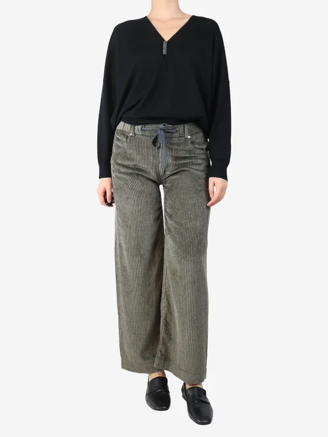 Brunello Cucinelli Olive wide-leg corduroy trousers - size S in Green from Sign of the Times, photo 2 of 2