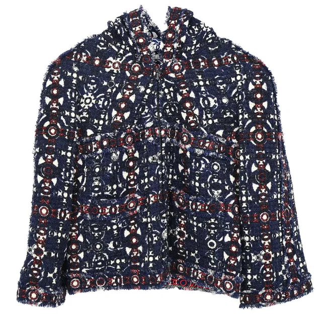 Chanel 2007 Single Breasted Zip Up Tweed Jacket Navy #34 in Navy Tweed from AMORE Vintage Tokyo