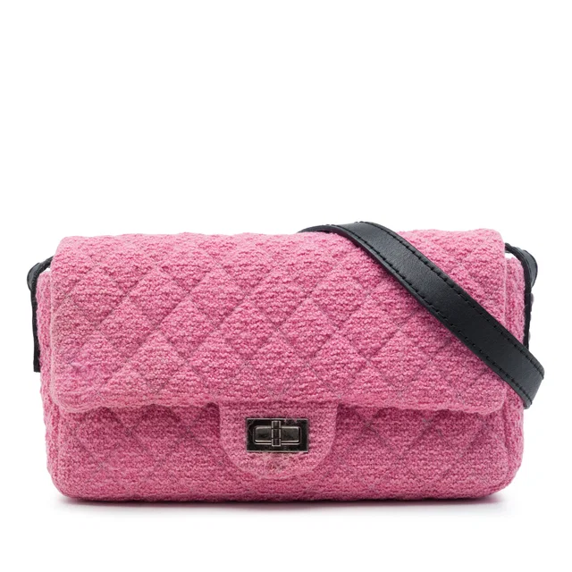 Black Chanel Small Quilted Tweed Reissue 2.55 Easy Messenger Flap Crossbody Bag in Black Tweed from Designer Revival