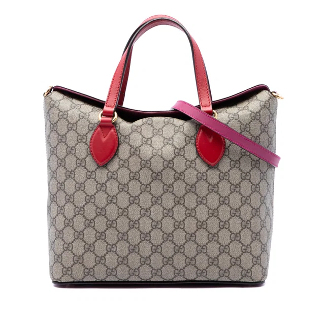 Beige Gucci GG Supreme Linea A Fold Over Tote Satchel in Beige Coated canvas from Designer Revival