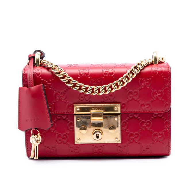 Red Gucci Small Guccissima Padlock Crossbody in Red Leather from Designer Revival