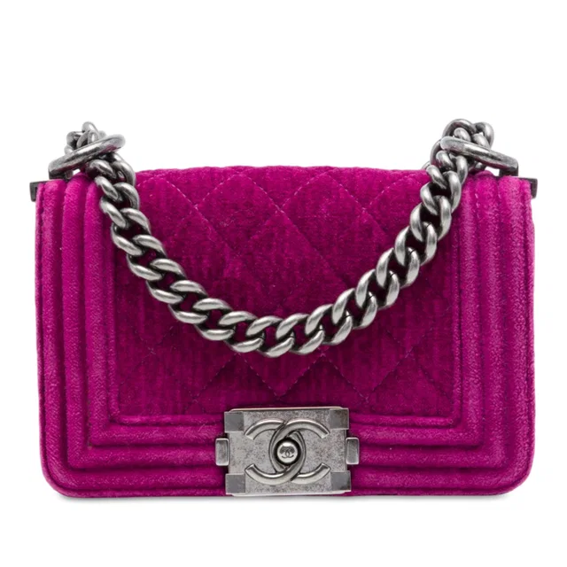 Pink Chanel Mini Quilted Velvet Boy Flap Crossbody Bag in Pink Velvet from Designer Revival