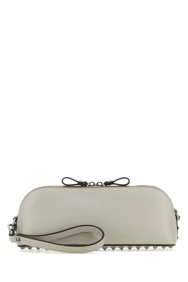 Valentino Garavani Studded Leather Clutch — Beige in Beige Leather from HEWI