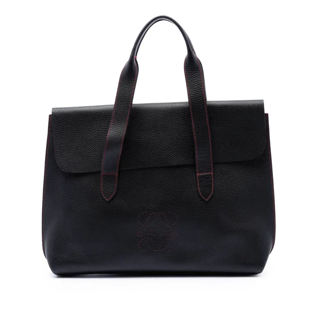 Black LOEWE Grained Calfskin Anagram Briefcase Business Bag in Black Caviar leather from Designer Revival