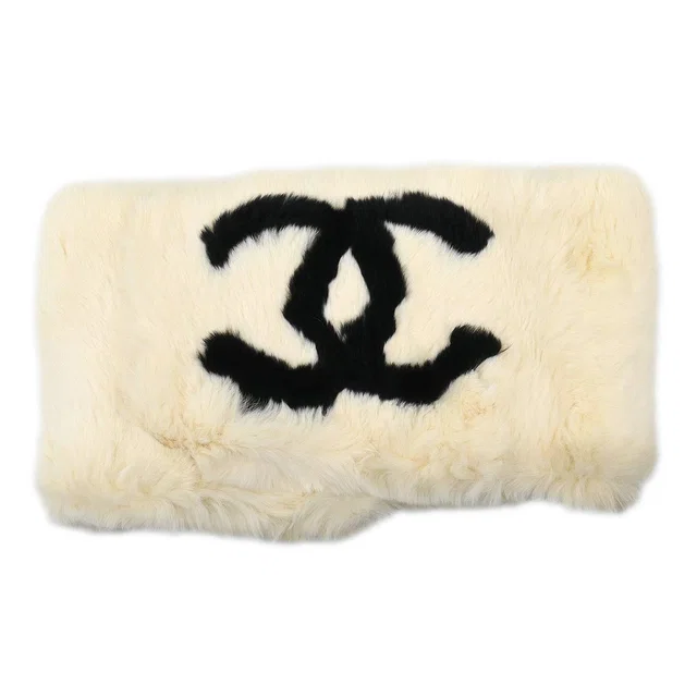 Chanel Lapin Fur Scarf Ivory Small Good in White from AMORE Vintage Tokyo