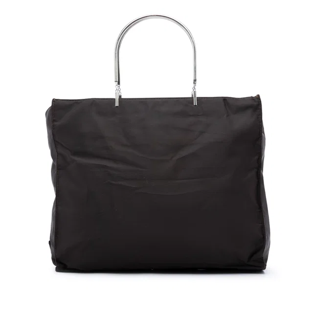 Brown Prada Tessuto Metal Handle Bag in Brown Nylon from Designer Revival