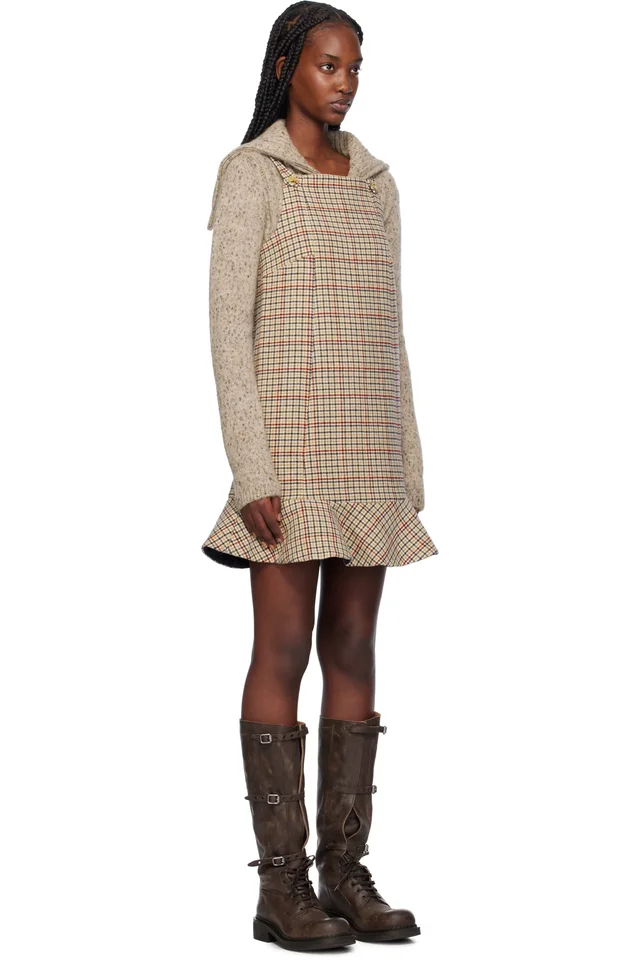 GANNI Beige Check Minidress, photo 2 of 5 from SSENSE