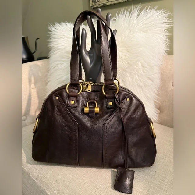Saint Laurent Dark Brown Leather Satchel With Gold Hardware in brown|red Leather from Poshmark, photo 1 of 1