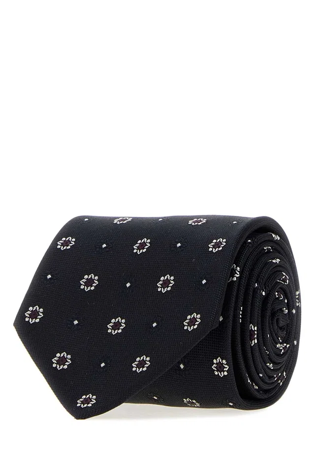 Saint Laurent Fleurs Necktie — Navy Exterior: Silk Lining: Neckties in Navy Silk from HEWI