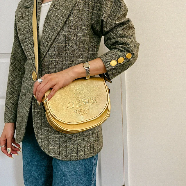 Loewe Heritage Shoulder Bag Gold in Gold Leather from VINTAGE QOO TOKYO