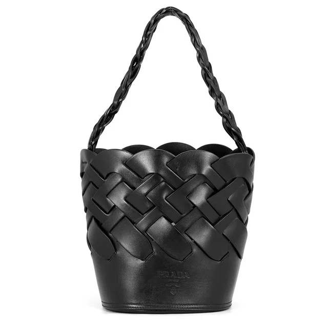 Prada Woven Shoulder Bag Black1BE049 Leather in Woven leather from GALLERY RARE