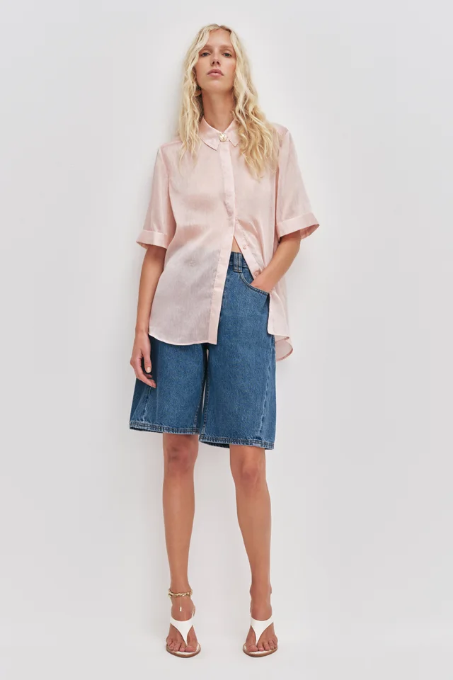 AJE Stevie Denim Barrel Shorts in Blue from Aje, photo 1 of 1