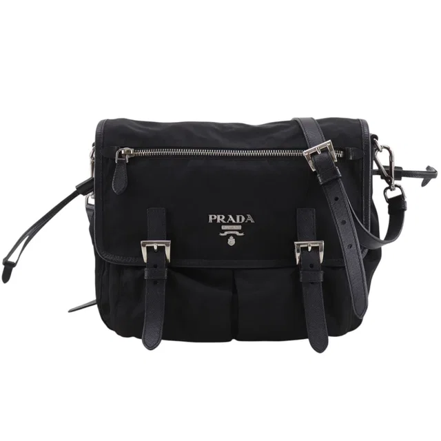 Prada Logo Nylon Black Shoulder Bag in Black Nylon from The Reluxe