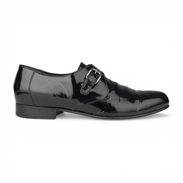 Gucci Mens Black Patent Leather Monk Strap Dress Shoes in Black Patent Leather from Designer Archives