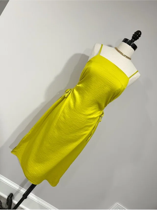 Christian Lacroix Yellow Midi Slip Dress in green Satin from Poshmark