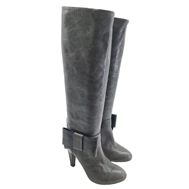 REDValentino Boots Womens Size 7 37 Gray Leather Knee High Bow Stiletto in gray Leather from Poshmark