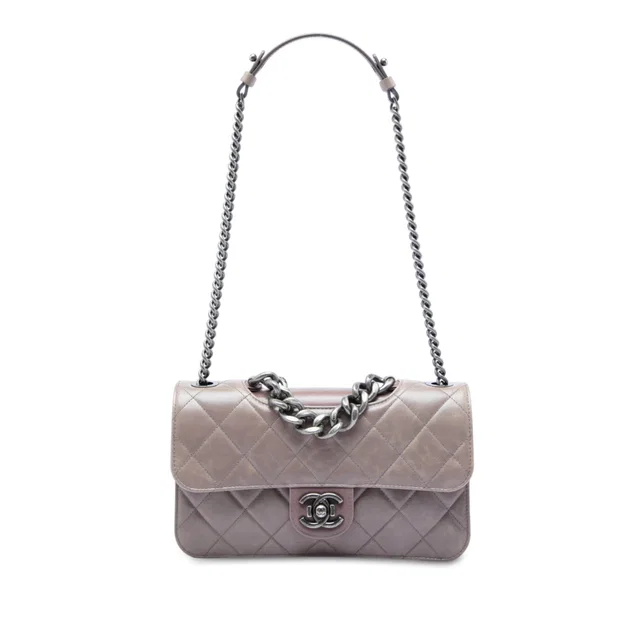 Purple Chanel Medium Quilted Aged Calfskin Perfect Edge Flap Satchel in Purple Calfskin from Designer Revival