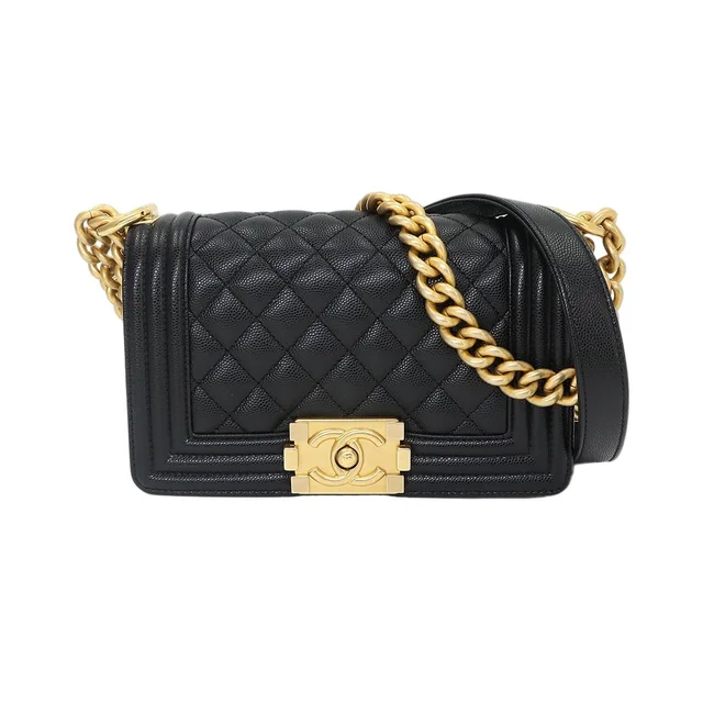 Chanel Boy Small Chain Shoulder Bag Caviar Leather Black in Black Caviar leather from The Reluxe
