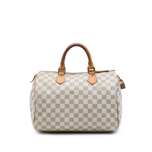 White Louis Vuitton Damier Azur Speedy 30 Boston Bag in White Canvas from Designer Revival