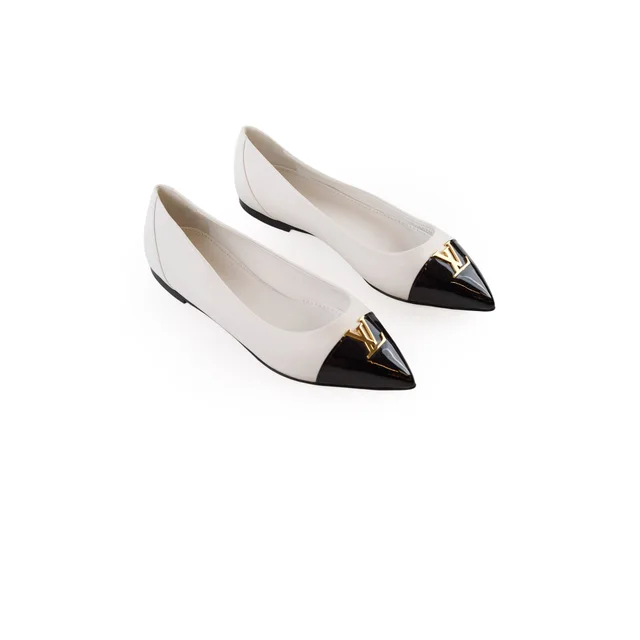 Louis Vuitton Capucine Ballet Flats White/Black - Size 37 in Black Calfskin from The Purse Affair