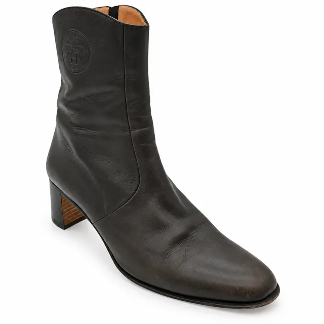Hermès Dark Brown Leather Ankle Booties in Brown Leather from Clotheshorse Anonymous