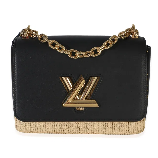 Louis Vuitton Black Calfskin Raffia Twist Shoulder Bag MM in Black Calfskin from myGemma